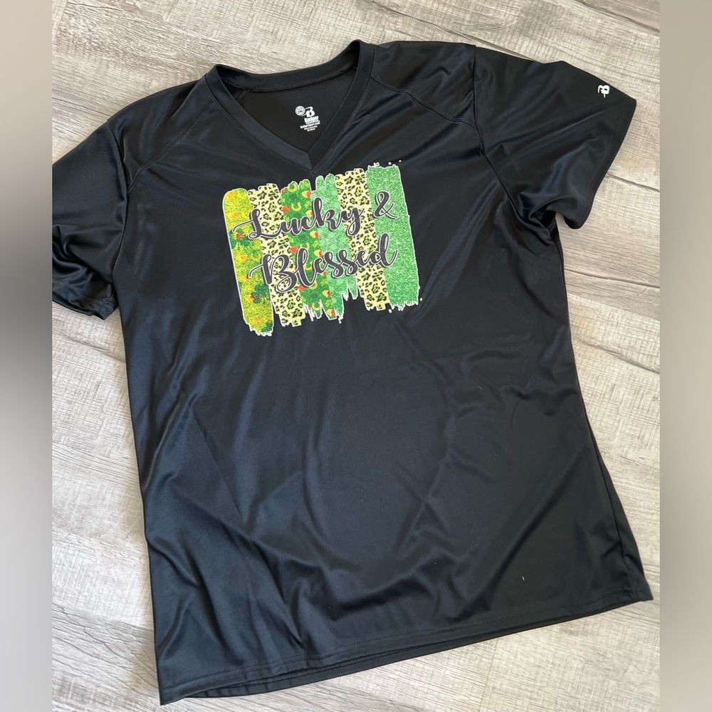 Black St. Patrick’s Day dri-fit shirt.